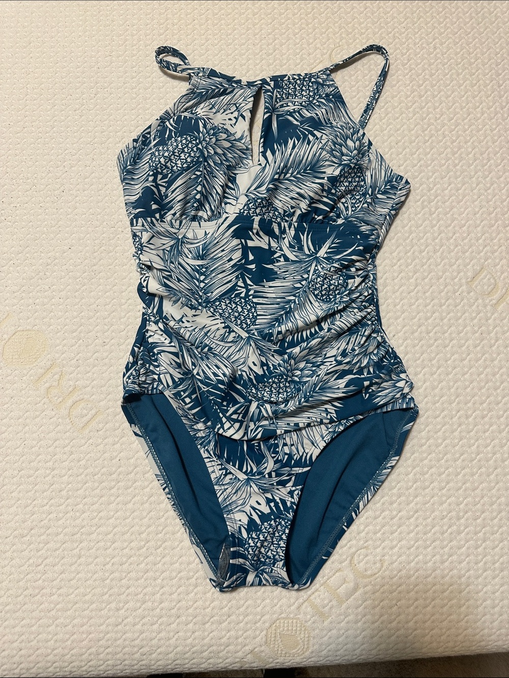 Ellen Tracy Navy and White Tropical One-Piece Swimsuit